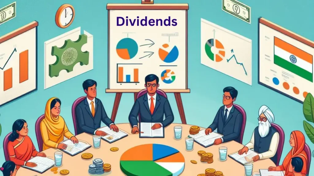 Busy marketplace with investor analyzing financial charts on tablet, symbolizing dividend research